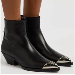 Givenchy Black Leather Ankle Boots with Silver Toe Caps